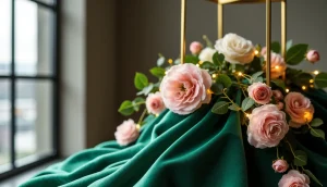 Composition florale pour un événement avec des roses roses