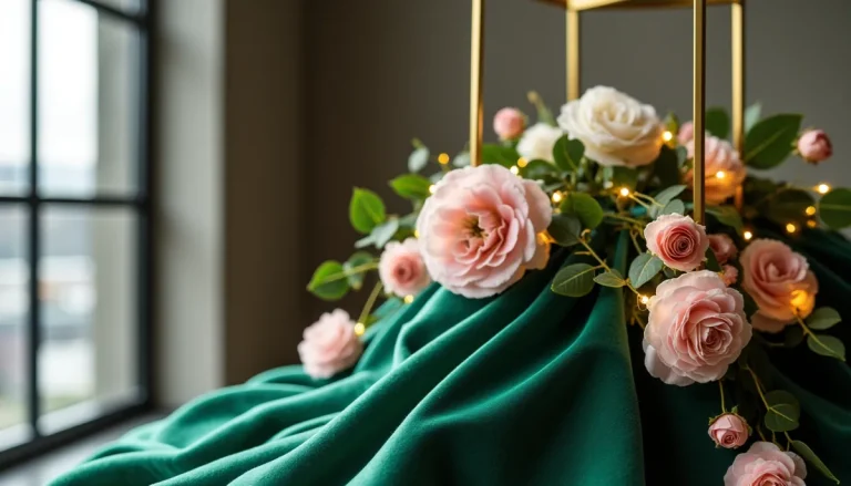 Composition florale pour un événement avec des roses roses